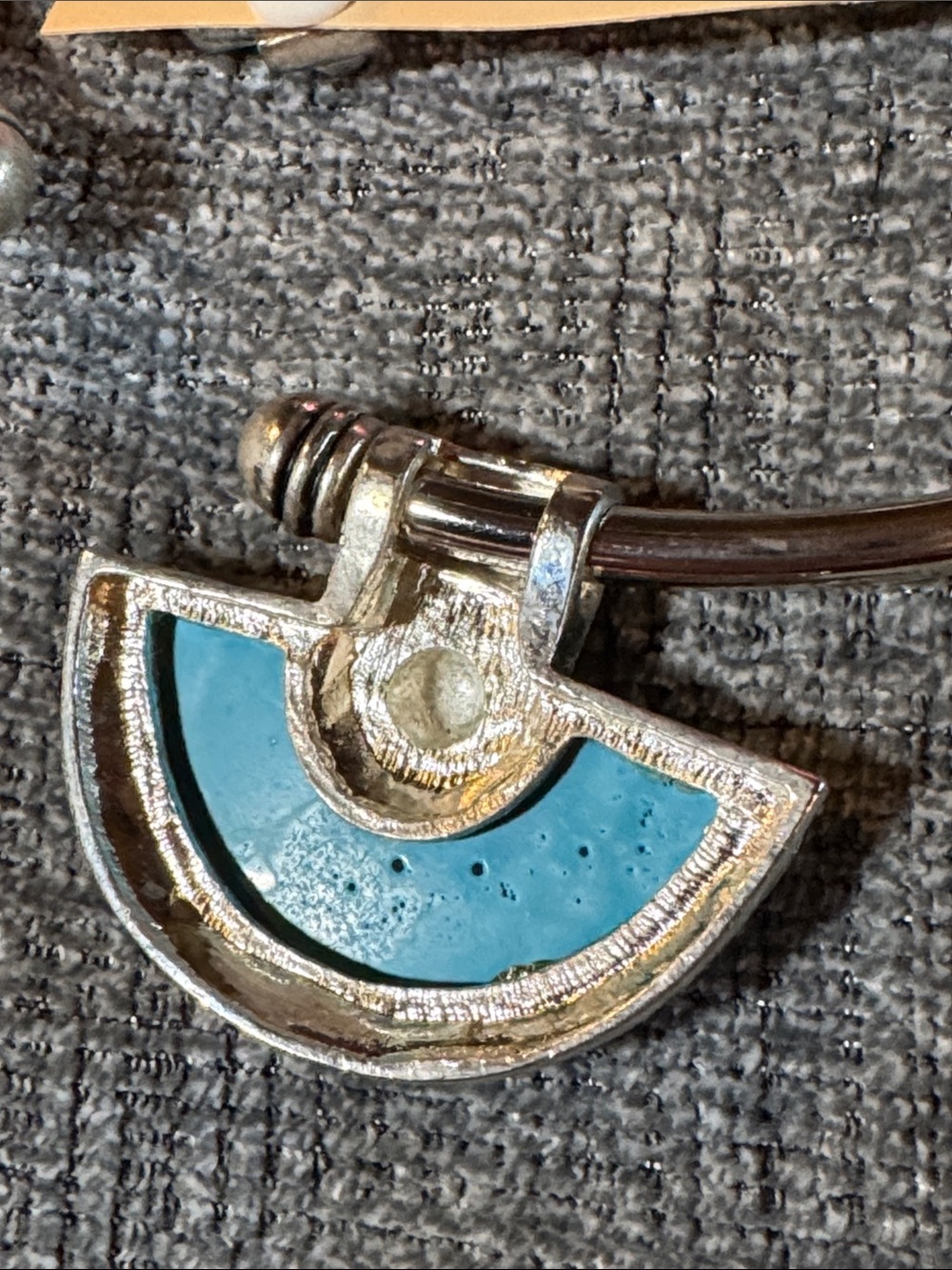 Silver-Tone Necklace & Clip On Earrings with Turquoise Crescent Accents - Picture 3 of 6